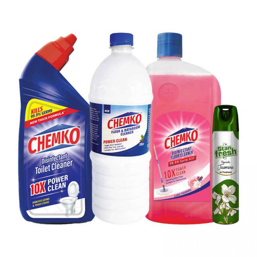 Chemko Toilet Cleaner (1 LTR) + Chemko Phenyl (1 LTR) + Chemko Floor Cleaner (1 LTR) + Stanfresh Air Freshner (275 ML)
