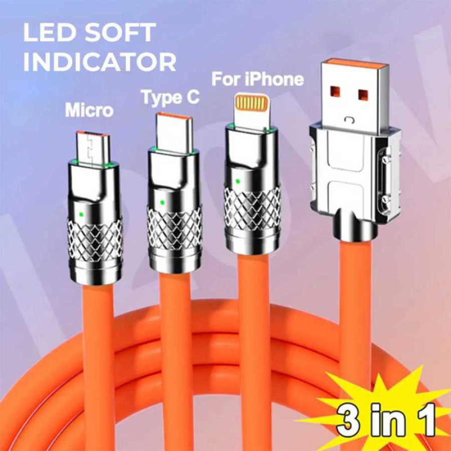 Tecsox 3 in 1 Mettalic Finish 5A Fast Charging Cable (120 Watts)