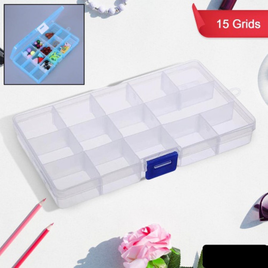 15 Grids Jewelry Organizer Plastic Jewelry Organizer Box Clear Jewelry Organizer Box Plastic Bead Organizers With Adjustable Dividers For Herbs Pills Bead, Jewelry And Other Small Item (1 Pc)